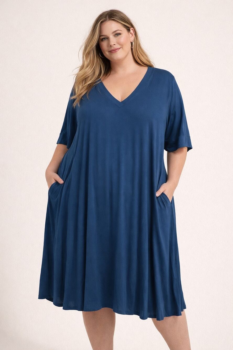 Flutter, boutique, brand clothing, plus size 2x blue dress pockets